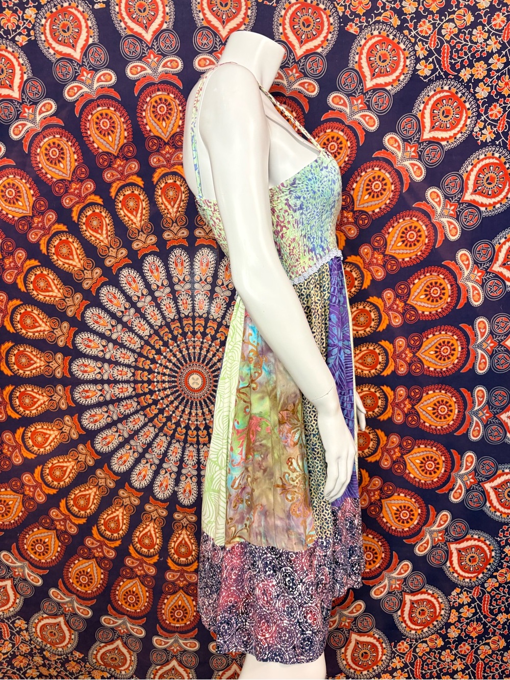 Santiki Multicolor Patchwork Mini Dress with Smocked Bodice - Picture 4 of 6